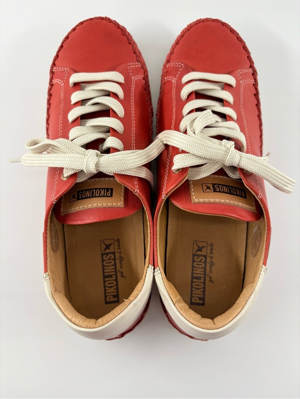 Pikolinos Soller Peach Coral Leather Sneakers Lace Up Shoes EU 40 US 9 - Picture 10 of 10
